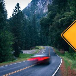 Deer crossing sign and traffic.