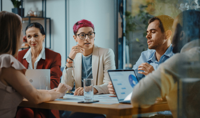 Team collaborating in a conference room.