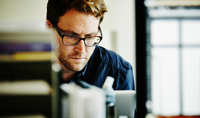 Focused man working in an office