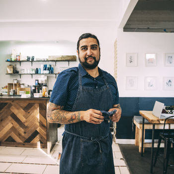 Man in restaurant.