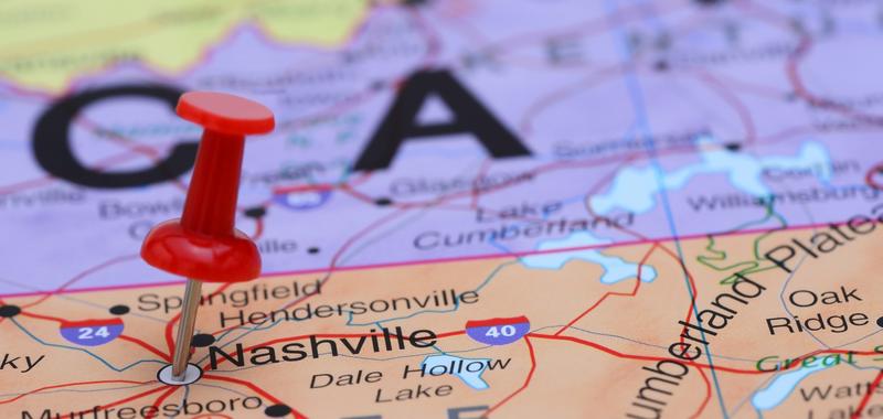 map of tennessee with nashville pinpointed 