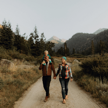 A family hiking in the mountains
