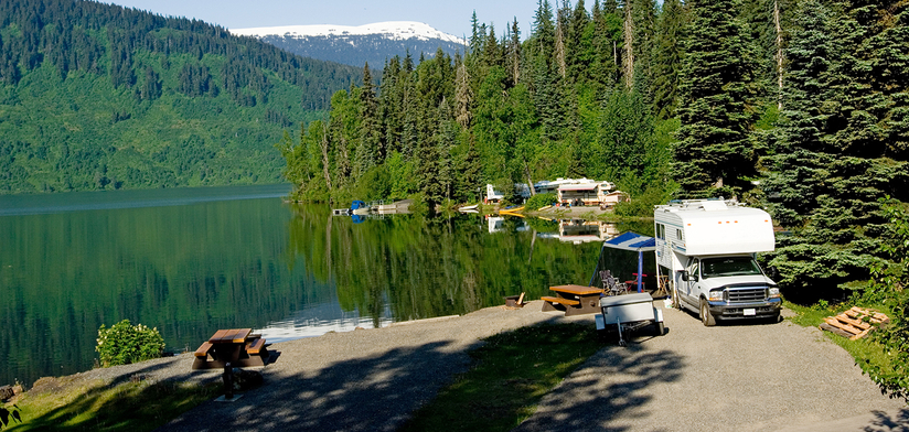 RV parked at the lake