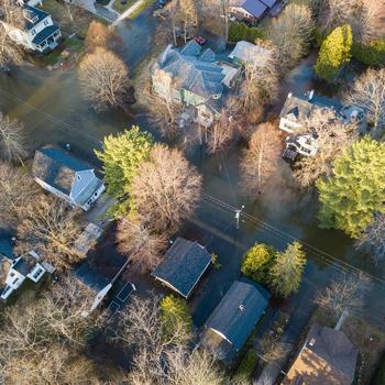 Residential streets are flooded. 