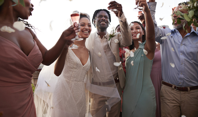 Group toasting glasses during a celebration