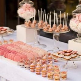 Sweets assorted on a white table.