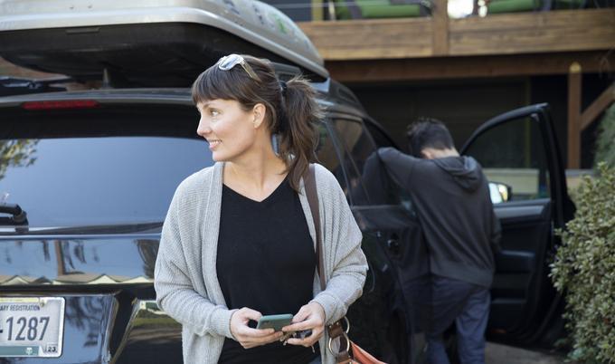 woman and house and car