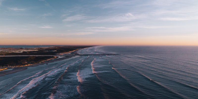 Aerial view of sea against sky during sunset,Corpus Christi,Texas,United States,USA.