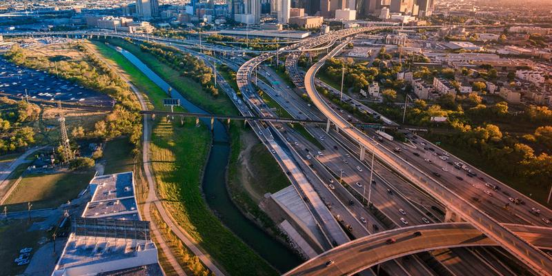 High angle view of highways in Houston, Texas