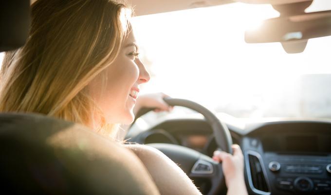 Teenager in the driver's seat. 
