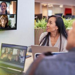 Employees in the office on a video conference call