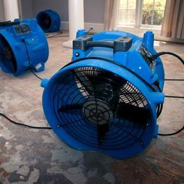 Fans drying out flood damage to a home