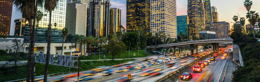 Traffic in downtown Los Angeles, California