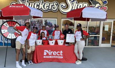 Shuckers  Baseball event in Biloxi, MS with Direct Auto agents smiling and having fun