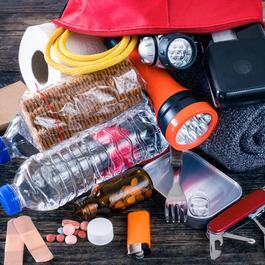 Emergency bag in preparation for a natural disaster