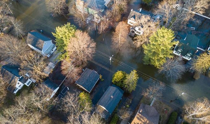 Residential streets are flooded.