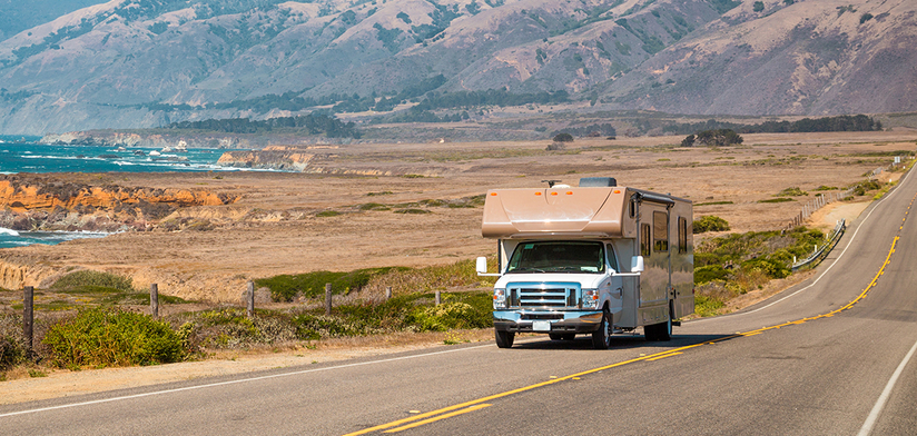 Recreational vehicle on a highway