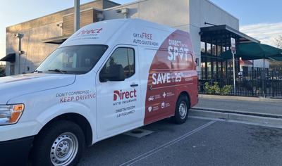 The Direct Auto Dottie van parked in Tampa FL